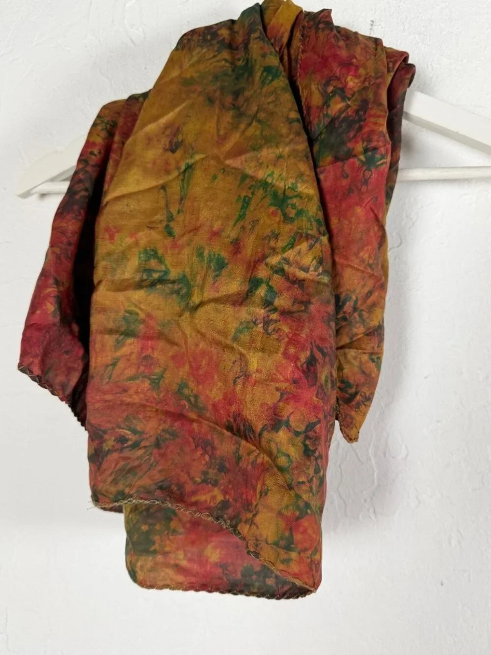Abstract Watercolor Scarf Shawl Autumn Rust Gold Green Square Wrap 34x32